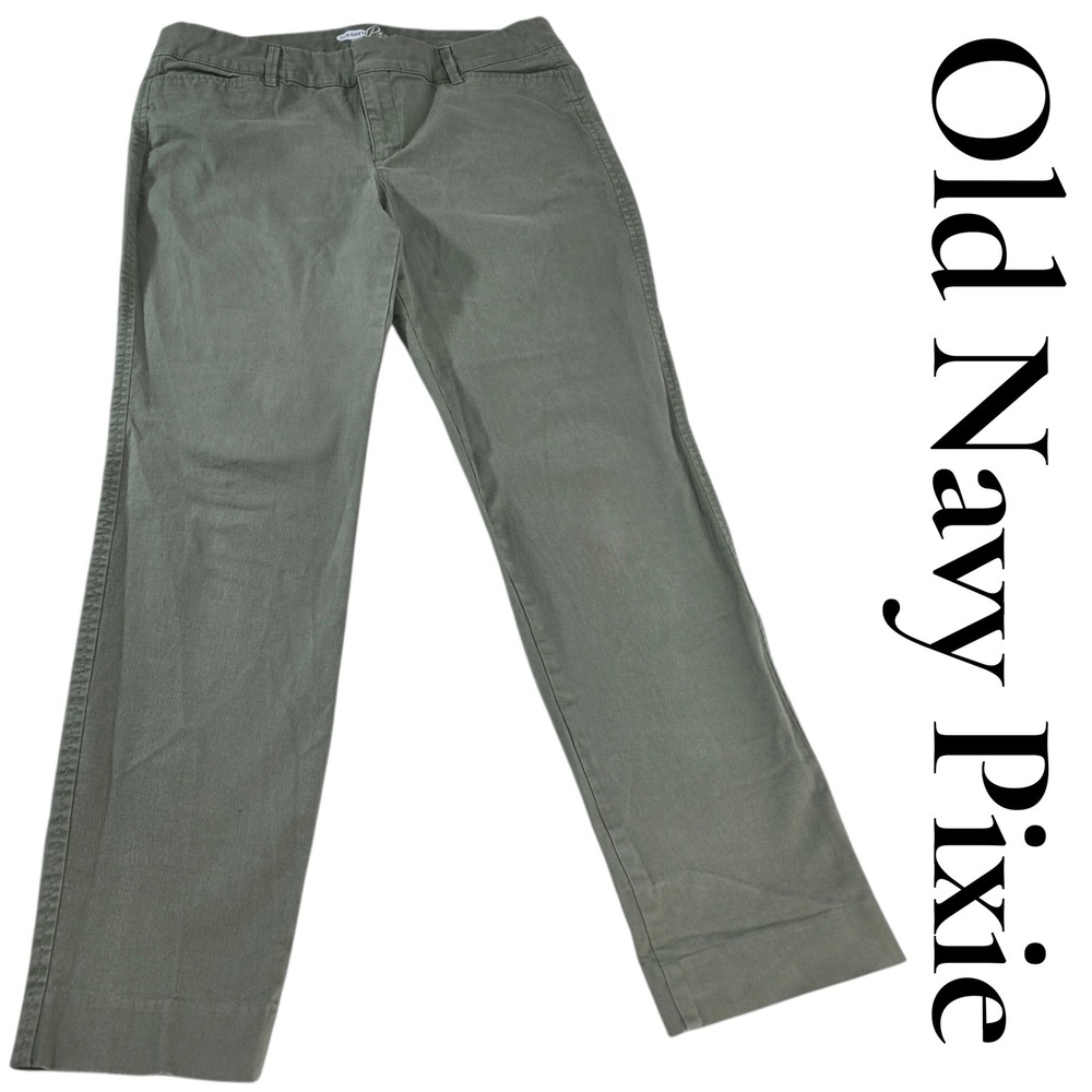 Old Navy Pixie Pants Women 8 Regular Olive Green Cotton Stretch Slim Ankle Chino
